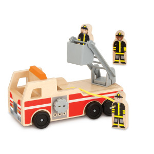 Melissa Doug Wooden Fire Truck With 3 Firefighter Play Figures Fire Truck Toys For Kids Toddler Toy For Pretend Play Class