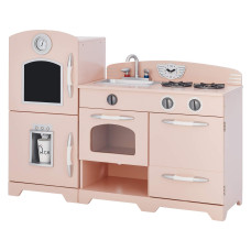 Teamson Kids Retro Kids Toy Pretend Play Kitchen Playset With Refrigerator Freezer Oven And Dishwasher Pink 2 Pcs