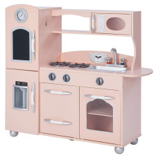 Teamson Kids Little Chef Wooden Westchester Retro Kids Play Kitchen Playset For Toddlers Child Children Boy Girl Pink