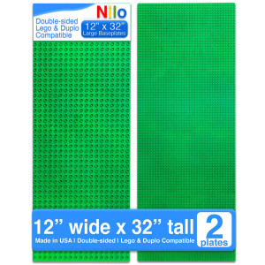 Nilo Large Building Plates For Building Bricks Classic Green Baseplate 2Pack 12X32 Doublesided Compatible With All Major