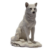 775 Inch Wolf Sitting In Snow Decorative Statue Figurine White