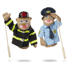 Melissa Doug Rescue Puppet Set Police Officer And Firefighter Soft Plush Puppets For Kids Ages 3