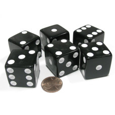 Set Of 6 D6 25Mm Large Opaque Jumbo Dice Black With White Pip