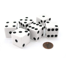 Set Of 6 D6 25Mm Large Opaque Jumbo Dice White With Black Pip By Koplow Games