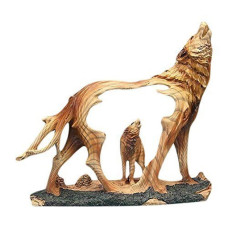 Unison Gifts Wolf Howling In The Wild Woodlike Bust Scene Carving Figurine 75 H