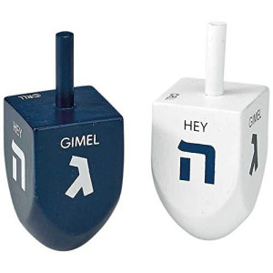 Rite Lite Bluewhite Large Wood Dreidels 275 Set Of 2Gift Box