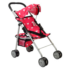 The New York Doll Collection My First Doll Stroller With Basket Heart Design Foldable Doll Stroller Pink