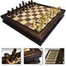 4 Less Co 19 Large Deluxe Chess Board Game Set Box Inlaid Walnut Wood Pieces 1208M