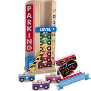 Melissa Doug Wooden Stack Count Parking Garage Classic Toy Free Scratch Art Minipad Bundle 51828