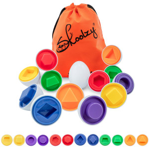 Skoolzy Shapes Matching Egg Toy 6 Pc Set Easter Egg Basket Toys For Toddlers Montessori Sensory Bin Toy For Preschool Kids B