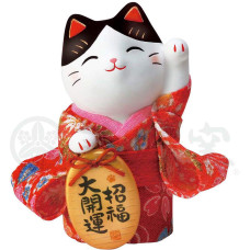 Yakushi Kiln Nishikisai Crepe Oval Maneki Cat Good Fortune Small