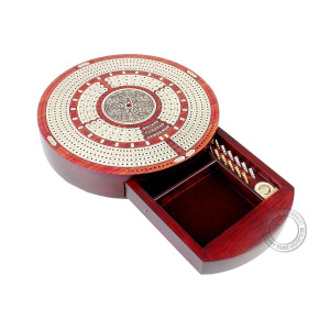 House Of Cribbage Round Shape 4 Tracks Continuous Cribbage Board Bloodwoodmaple With Push Drawer Place For Skunks Corners