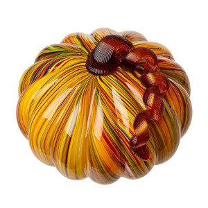 Glitzhome Hand Blown Multistriped Glass Pumpkin