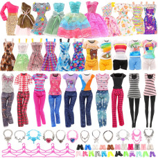 Barwa 42 Pack Doll Clothes And Accessories 5 Pcs Fashion Dresses 5 Tops 5 Pants Outfits 6 Pcs Mini Dresses 10 Shoes 6 Necklace 1