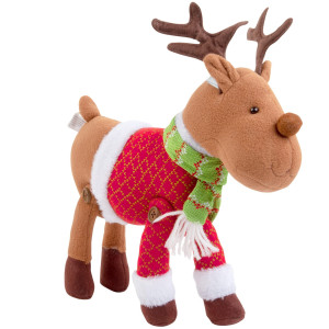 Reindeer Plush 12 christmas Pet Stuffed Doll - cute Pet Deer Rudolph Toy with coat and Scarf, Animal Decorations, great gifts for Kids, Holiday Party Exchange or Soft Festive Fall Winter House Decor