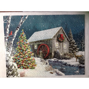 Springbok The Falling Snow 500 Piece Jigsaw Puzzle For Adults Features A Holiday Cabin Glowing In The Snow With A Decorated Chri