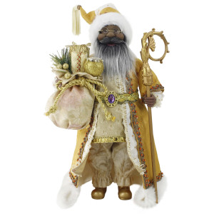 Windy Hill Collection 16 Inch Standing Gold African American Black Santa Claus Christmas Figurine Figure Decoration 416050A