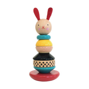 Petit Collage Modern Bunny Wooden Stacking Toy Solid Wooden Stacking Rings For Kids Activity Toys Designed With Safe Material