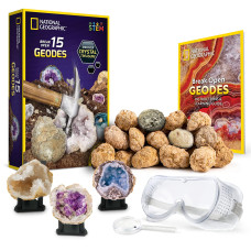 National Geographic Break Open 15 Premium Geodes With Goggles Detailed Learning Guide 3 Display Stands Great Stem Science T