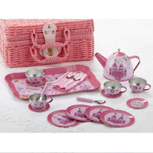 Delton Tin 19 Pcs Tea Set in Basket, castle