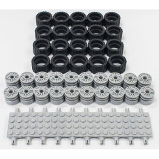 New Lego 24 X 14 Tire, Wheel And Technic Plate Axles Bulk Lot - 50 Pieces Total