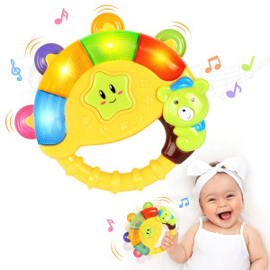 Baby Tambourine Toy With Music & Light,Toddlers Rattle,Musical Instruments,Light Up Toy,Take Along,Bpa Free,Ages 6-12 Months