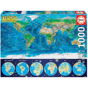 Educa Childrens 1000 Neon World Map Puzzle