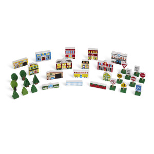 Melissa Doug Wooden Town Play Set With Storage Tray 32 Pcs