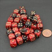 chessex Manufacturing 26833 D6 cube gemini Set Of 36 Dice- 12 mm - Black & Red With gold Numbering