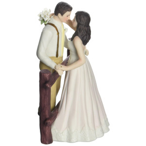 Rustic Couple Porcelain Figurine Wedding Cake Topper Blush Dress