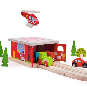 Bigjigs Rail Firestation Shed Wooden Toys Bigjigs Train Accessories Wooden Fire Station Wooden Shed Rescue Vehicles Toys