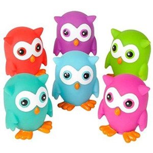 Mini Rubber Owls Pack Of 12 Bright Colors Can Squirt Water For Bath Time Fun