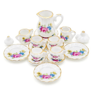 Odoria 112 Miniature Porcelain Tea Set 15Pcs Dollhouse Decoration Accessories Pink Blossom