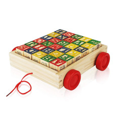 Wooden Alphabet Blocks, Best Wagon ABC Wooden Block Letters Come in a Pull Wagon for Easy Storage and Movement, Most Entertaining Wooden Toy for Toddlers, 30 Pieces Set.