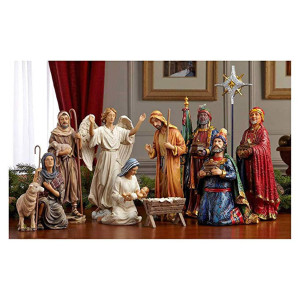 Nativity Scene Set With 11 Pieces Magi Angel Shepherds Jesus Real Gold Trunk