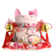 8 Big White Ceramic Maneki Neko Lucky Cat Coin Bank Style Head Flower