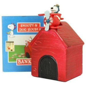 Peanuts Snoopy Red Barron Dog House Bank Kids Piggy Banks Bonus Lightfan Pull