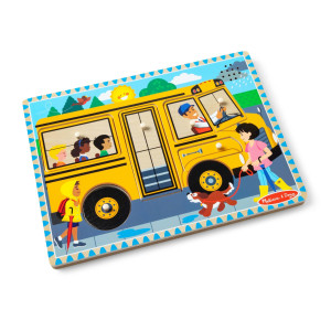 Melissa Doug The Wheels On The Bus Sound Puzzle School Bus Puzzle Wooden Puzzle For Kids And Toddlers Ages 2