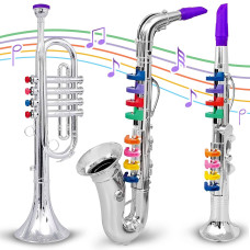 Set Of 3 Kids Musical Instruments Toy Clarinet Toy Saxophone And Toy Trumpet 3 Wind And Brass Musical Instruments Combo With O