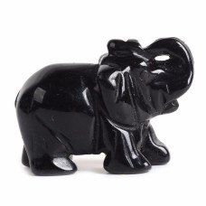 Justinstones Carved Natural Black Obsidian Gemstone Elephant Healing Guardian Statue Figurine Crafts 2 Inch