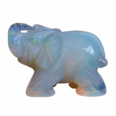 Justinstones Carved Opalite Moonstone Glass Elephant Healing Guardian Statue Figurine Crafts 2 Inch