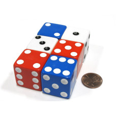 Set Of 6 Patriotic D6 25Mm Large Opaque Jumbo Dice 2 Each Of Red White And Blue By Koplow Games