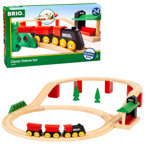 Brio World 33424 Classic Deluxe Railway Set 25 Piece Wood Train Set With Accessories And Wooden Tracks For Kids Ages 2 And U