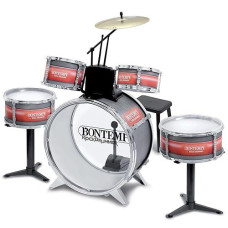 Bontempi 51 4830 6 Pieces Metallic Silver Drum Set With Stool, Multi-Color