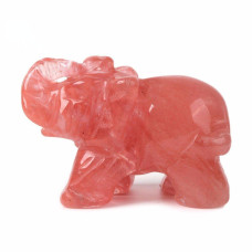 Justinstones Carved Smelted Cherry Quartz Elephant Healing Guardian Statue Figurine Crafts 2 Inch