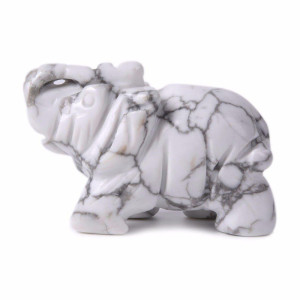 Justinstones Carved Natural White Howlite Gemstone Elephant Healing Guardian Statue Figurine Crafts 2 Inch