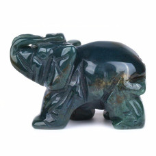 Carved Greenish Indian Agate Gemstone Elephant Healing Guardian Statue Figurine Crafts 2 Inch