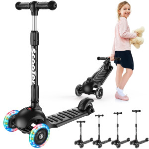 Banne Scooter Height Adjustable Lean To Steer Flashing Pu Wheels 3 Wheel Kick Scooters For Kids Boys Girls Black