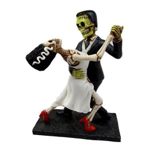 Atlantic Collectibles Day Of The Dead Wedding Foxtrot Dance Skeleton Frankenstein Skull Bride And Groom Couple Figurine