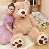 DOLDOA Big Teddy Bear Stuffed Animals with Footprints Plush Toy for Girlfriend 51 inches, Light Brown